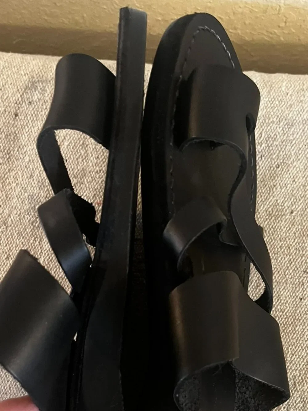 Jerusalem The Good Shepherd Men's Black Leather Jesus Sandals Sz 10
